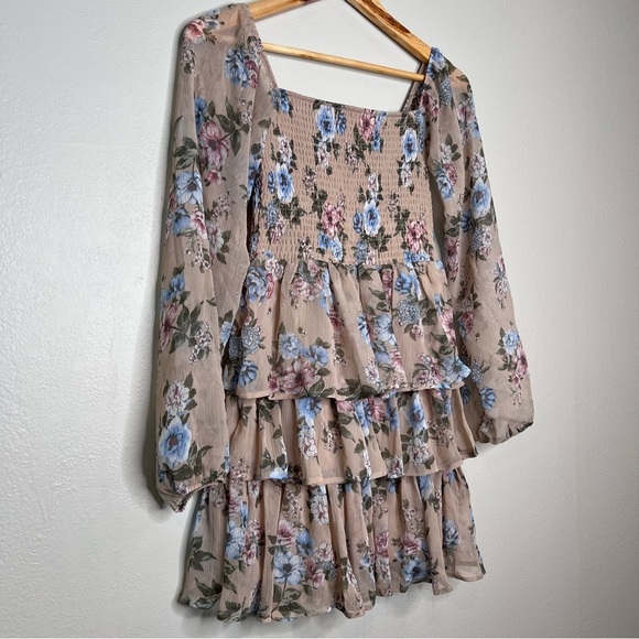 Madden NYC Floral Milkmaid Coquette Ruffle Smocked  Dress XS #3 - Picture 3 of 10